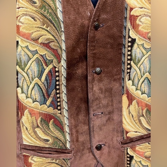 Vintage Suede and Tapestry button down vest approx size large - Picture 5 of 6